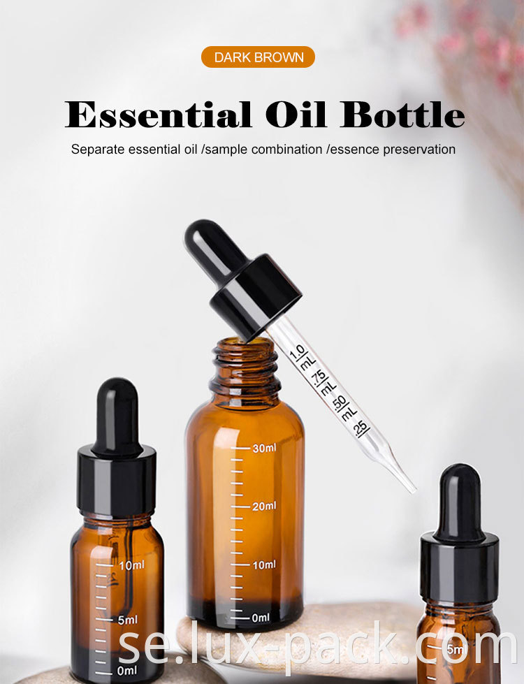 5 ml 30 ml 50 ml Amber Round Glass Cosmetics Essential Skin Care Oil Bottle Cap med dropper